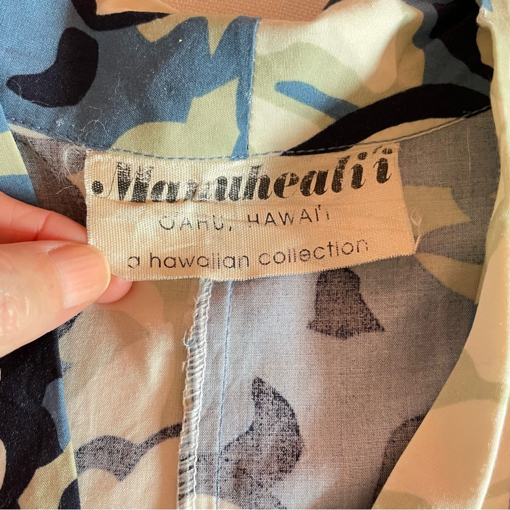 Vintage Manuheali'i Top (S) & Skirt (M) Set, Blue Aloha Print